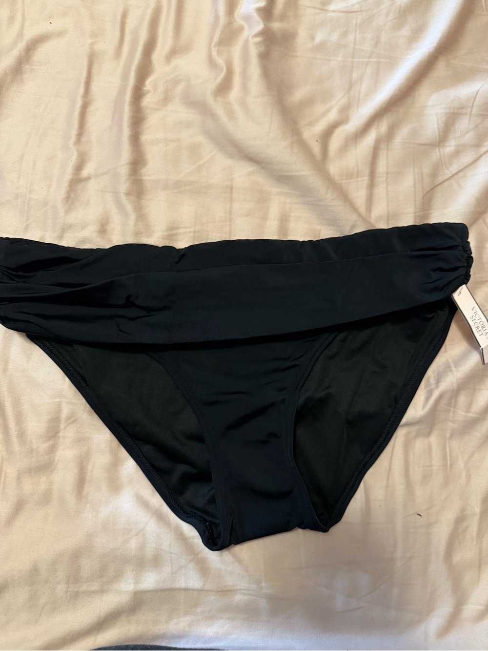 Victoria's Secret Black Bikini Bottom with Gold Logo Plaque